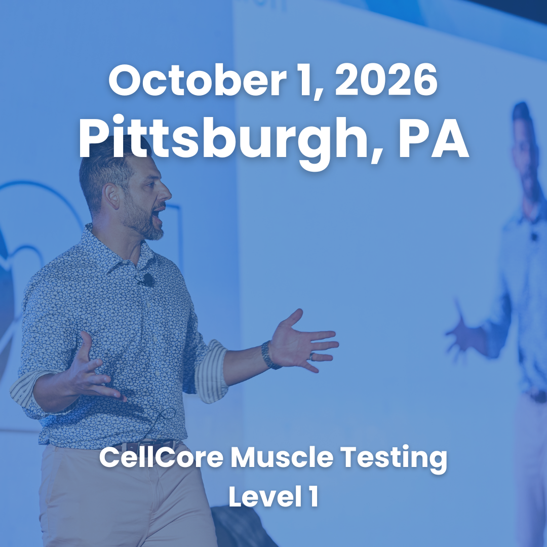Jimmy Scaringi speaking with text overlay about the October 2026 Level 1 Muscle Testing Workshop in Pittsburgh, PA.