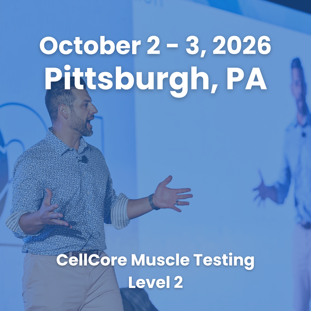 Jimmy Scaringi speaking with text overlay about the October 2026 Level 2 Muscle Testing Workshop in Pittsburgh, PA.